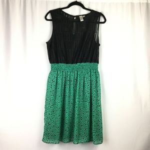 Black Eyelet Dress Empire Waist Green Black Spots